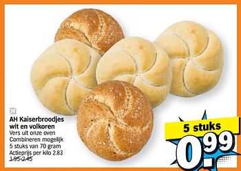 Promoties Ah kaiserbroodjes wit en volkoren - Huismerk - Albert Heijn - Geldig van 29/11/2022 tot 04/12/2022 bij Albert Heijn