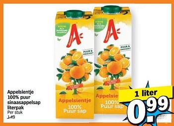 Promotions Appelsientje 100% puur sinaasappelsap - Appelsientje - Valide de 29/11/2022 à 04/12/2022 chez Albert Heijn