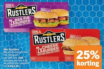 Promoties Cheeseburger twin - Rustlers - Geldig van 29/11/2022 tot 04/12/2022 bij Albert Heijn