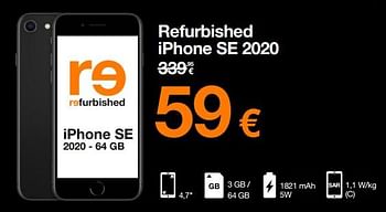 Promoties Apple refurbished iphone se 2020 - Apple - Geldig van 29/11/2022 tot 04/12/2022 bij Orange