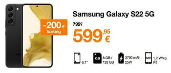 Promotions Samsung galaxy s22 5g - Samsung - Valide de 29/11/2022 à 04/12/2022 chez Orange