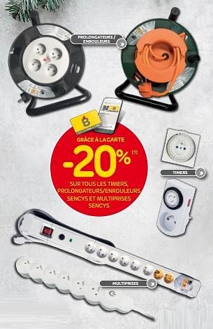 Promotions -20% sur tous les timers, prolongateurs-enrouleurs sencys et multiprises sencys - Sencys - Valide de 30/11/2022 à 29/12/2022 chez Brico