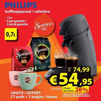 Promoties Philips koffieapparaat - cafetière csa210-50 - Philips - Geldig van 30/11/2022 tot 07/12/2022 bij ElectroStock