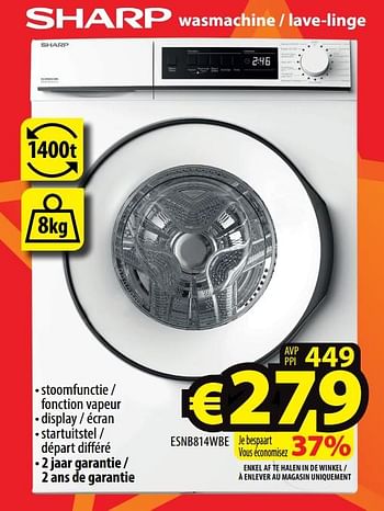 Promoties Sharp wasmachine - lave-linge esnb814wbe - Sharp - Geldig van 30/11/2022 tot 07/12/2022 bij ElectroStock
