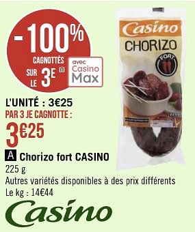 Promotions Chorizo fort casino - Produit Maison - Géant Casino - Valide de 28/11/2022 à 11/12/2022 chez Géant Casino