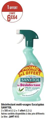 Promotions Désinfectant multi-usages eucalyptus sanytol - Sanytol - Valide de 28/11/2022 à 11/12/2022 chez Géant Casino