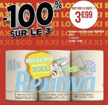 Promotions Essuie-tout recycled renova xxl - Renova - Valide de 28/11/2022 à 11/12/2022 chez Géant Casino