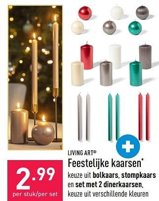 Promoties Feestelijke kaarsen - Living Art - Geldig van 07/12/2022 tot 16/12/2022 bij Aldi
