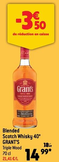 Promotions Blended scotch whisky 40° grant’s - Grant's - Valide de 30/11/2022 à 06/12/2022 chez Match
