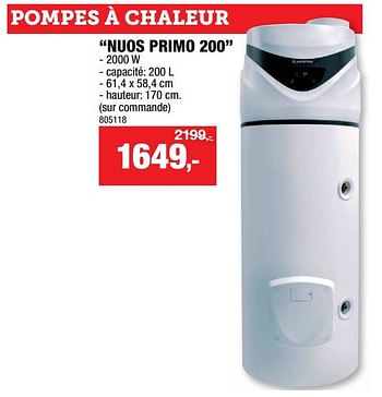 Promotions Pompes à chaleur nuos primo 200 - Ariston - Valide de 30/11/2022 à 11/12/2022 chez Hubo