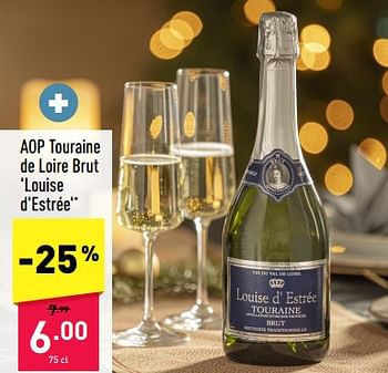 Promotions Aop touraine de loire brut louise d`estrée - Mousseux - Valide de 03/12/2022 à 09/12/2022 chez Aldi