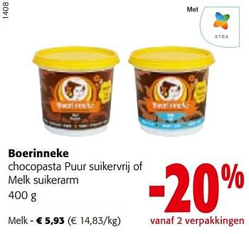 Promoties Boerinneke chocopasta melk suikerarm - 't Boerinneke - Geldig van 30/11/2022 tot 13/12/2022 bij Colruyt