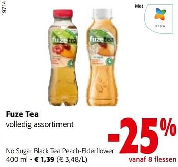 Promoties Fuze tea no sugar black tea peach-elderflower - FuzeTea - Geldig van 30/11/2022 tot 13/12/2022 bij Colruyt