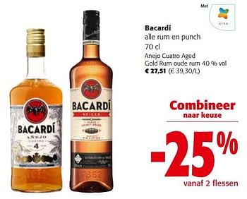Promoties Bacardí anejo cuatro aged gold rum oude rum - Bacardi - Geldig van 30/11/2022 tot 13/12/2022 bij Colruyt