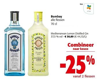 Promoties Bombay mediterranean lemon distilled gin - Bombay - Geldig van 30/11/2022 tot 13/12/2022 bij Colruyt