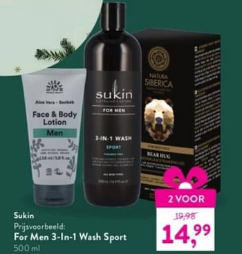 Promoties For men 3-in-1 wash sport - Sukin - Geldig van 28/11/2022 tot 26/12/2022 bij Holland & Barret