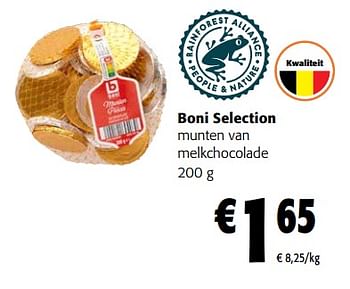 Promoties Boni selection munten van melkchocolade - Boni - Geldig van 30/11/2022 tot 13/12/2022 bij Colruyt