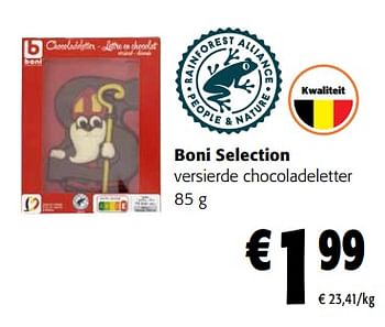 Promoties Boni selection versierde chocoladeletter - Boni - Geldig van 30/11/2022 tot 13/12/2022 bij Colruyt