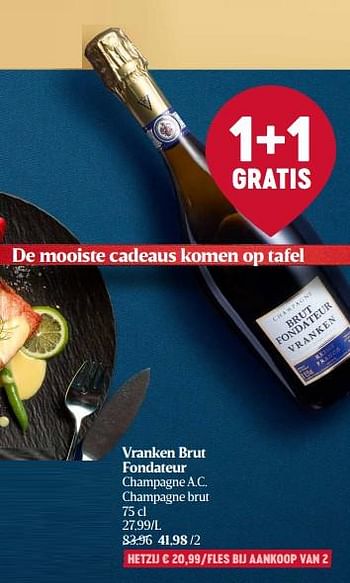 Promoties Vranken brut fondateur champagne a.c. champagne brut - Champagne - Geldig van 01/12/2022 tot 07/12/2022 bij Delhaize