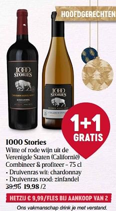 Promoties 1000 stories witte of rode wijn uit de verenigde staten californië - Rode wijnen - Geldig van 01/12/2022 tot 07/12/2022 bij Delhaize
