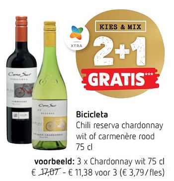 Promotions Bicicleta chili reserva chardonnay wit - Vins blancs - Valide de 01/12/2022 à 14/12/2022 chez Spar (Colruytgroup)