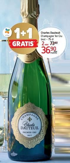 Promotions Charles dauteuil champagne 1er cru brut - Champagne - Valide de 01/12/2022 à 14/12/2022 chez Spar (Colruytgroup)