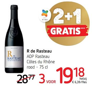 Promotions R de rasteau aop rasteau côtes du rhône rood - Vins rouges - Valide de 01/12/2022 à 14/12/2022 chez Spar (Colruytgroup)