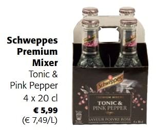 Promoties Schweppes premium mixer tonic + pink pepper - Schweppes - Geldig van 30/11/2022 tot 13/12/2022 bij Colruyt