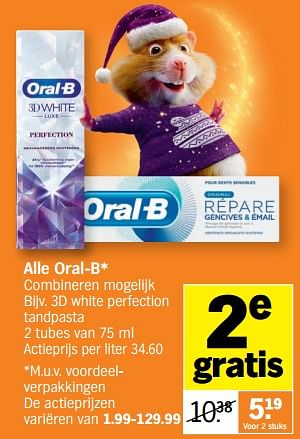 Promotions 3d white perfection tandpasta - Oral-B - Valide de 05/12/2022 à 11/12/2022 chez Albert Heijn
