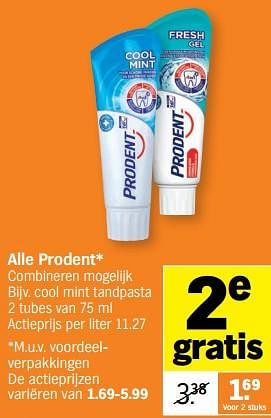 Promotions Cool mint tandpasta - Prodent - Valide de 05/12/2022 à 11/12/2022 chez Albert Heijn