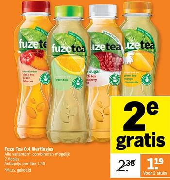 Promoties Fuze tea 0.4 literflesjes - FuzeTea - Geldig van 05/12/2022 tot 11/12/2022 bij Albert Heijn