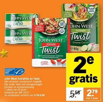 Promoties Tonijn twist met ovengedroogde tomaten en kruidendressing - John West - Geldig van 05/12/2022 tot 11/12/2022 bij Albert Heijn