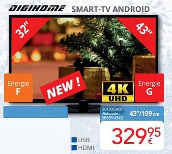 Promotions Digihome` smart-tv android ue43dga50 - Digihome' - Valide de 01/12/2022 à 31/12/2022 chez Eldi