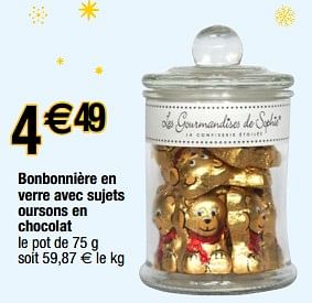 Promotions Bonbonnière en verre avec sujets oursons en chocolat - Les Gourmandises de Sophie - Valide de 14/11/2022 à 18/12/2022 chez Migros