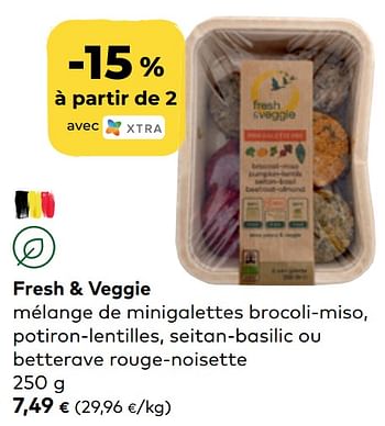 Promotions Fresh + veggie mélange de minigalettes brocoli-miso, potiron-lentilles, seitan-basilic ou betterave rouge-noisette - Fresh & Veggie - Valide de 30/11/2022 à 31/12/2022 chez Bioplanet
