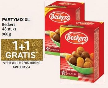 Promotions Partymix xl beckers 1+1 gratis - Beckers - Valide de 14/12/2022 à 03/01/2023 chez Alvo