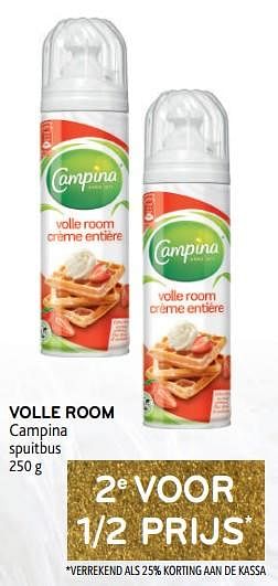 Promoties Volle room campina 2e voor 1-2 prijs - Campina - Geldig van 14/12/2022 tot 03/01/2023 bij Alvo