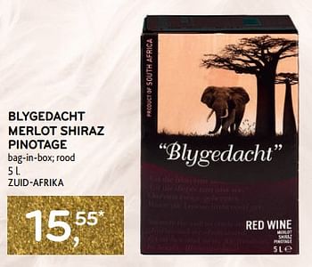 Promoties Blygedacht merlot shiraz pinotage bag-in-box rood - Rode wijnen - Geldig van 14/12/2022 tot 03/01/2023 bij Alvo