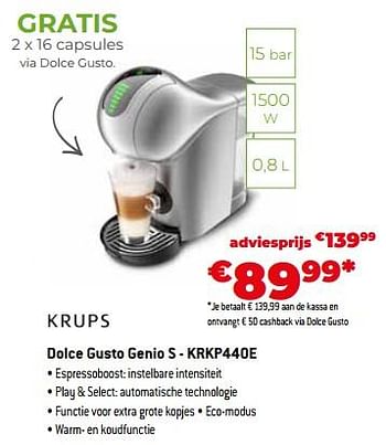 Promoties Krups dolce gusto genio s - krkp440e - Krups - Geldig van 02/12/2022 tot 31/12/2022 bij Exellent