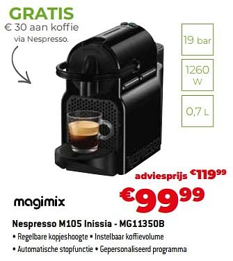 Promoties Magimix nespresso m105 inissia - mg11350b - Magimix - Geldig van 02/12/2022 tot 31/12/2022 bij Exellent