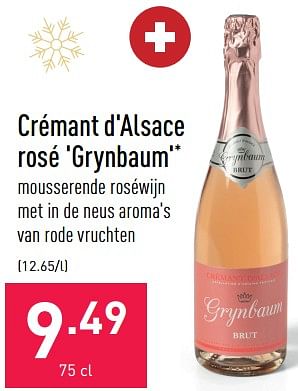 Promoties Crémant d`alsace rosé grynbaum - Schuimwijnen - Geldig van 16/12/2022 tot 23/12/2022 bij Aldi