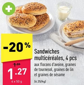 Promotions Sandwiches multicéréales - Produit maison - Aldi - Valide de 12/12/2022 à 17/12/2022 chez Aldi