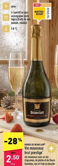 Promotions Vin mousseux brut prestige - Mousseux - Valide de 12/12/2022 à 23/12/2022 chez Aldi