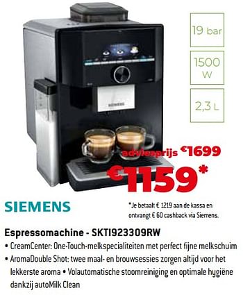 Promoties Siemens espressomachine - skti923309rw - Siemens - Geldig van 02/12/2022 tot 31/12/2022 bij Exellent