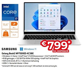 Promoties Samsung galaxy book2 np750xed-kc3be - Samsung - Geldig van 02/12/2022 tot 31/12/2022 bij Expert