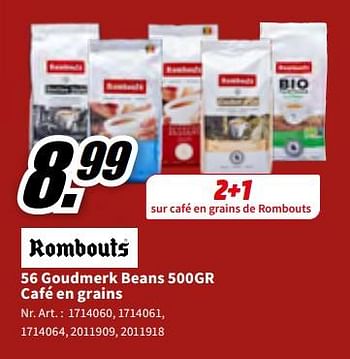 Promotions 56 goudmerk beans 500gr café en grains - Rombouts - Valide de 12/12/2022 à 18/12/2022 chez Media Markt