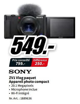 Promotions Zv1 vlog paquet appareil photo compact - Sony - Valide de 12/12/2022 à 18/12/2022 chez Media Markt