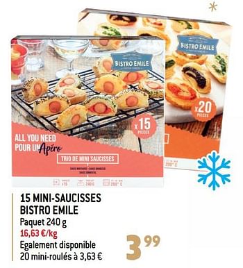 Promotions 15 mini-saucisses bistro emile - Bistro Emile - Valide de 07/12/2022 à 31/12/2022 chez Match