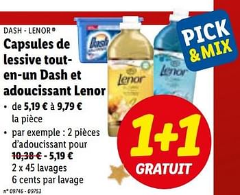 Promotions Capsules de lessive touten-un dash et adoucissant lenor - Produit maison - Lidl - Valide de 12/12/2022 à 17/12/2022 chez Lidl