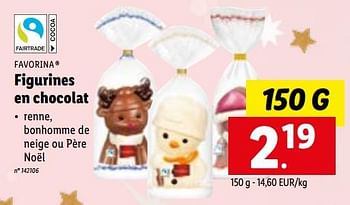 Promotions Figurines en chocolat - Favorina - Valide de 12/12/2022 à 17/12/2022 chez Lidl